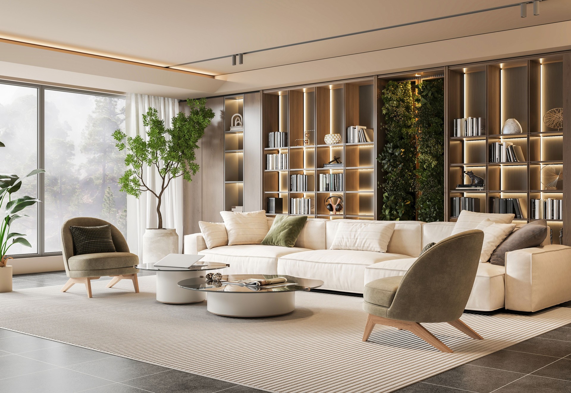Oásis moderno: sala de estar com jardim vertical